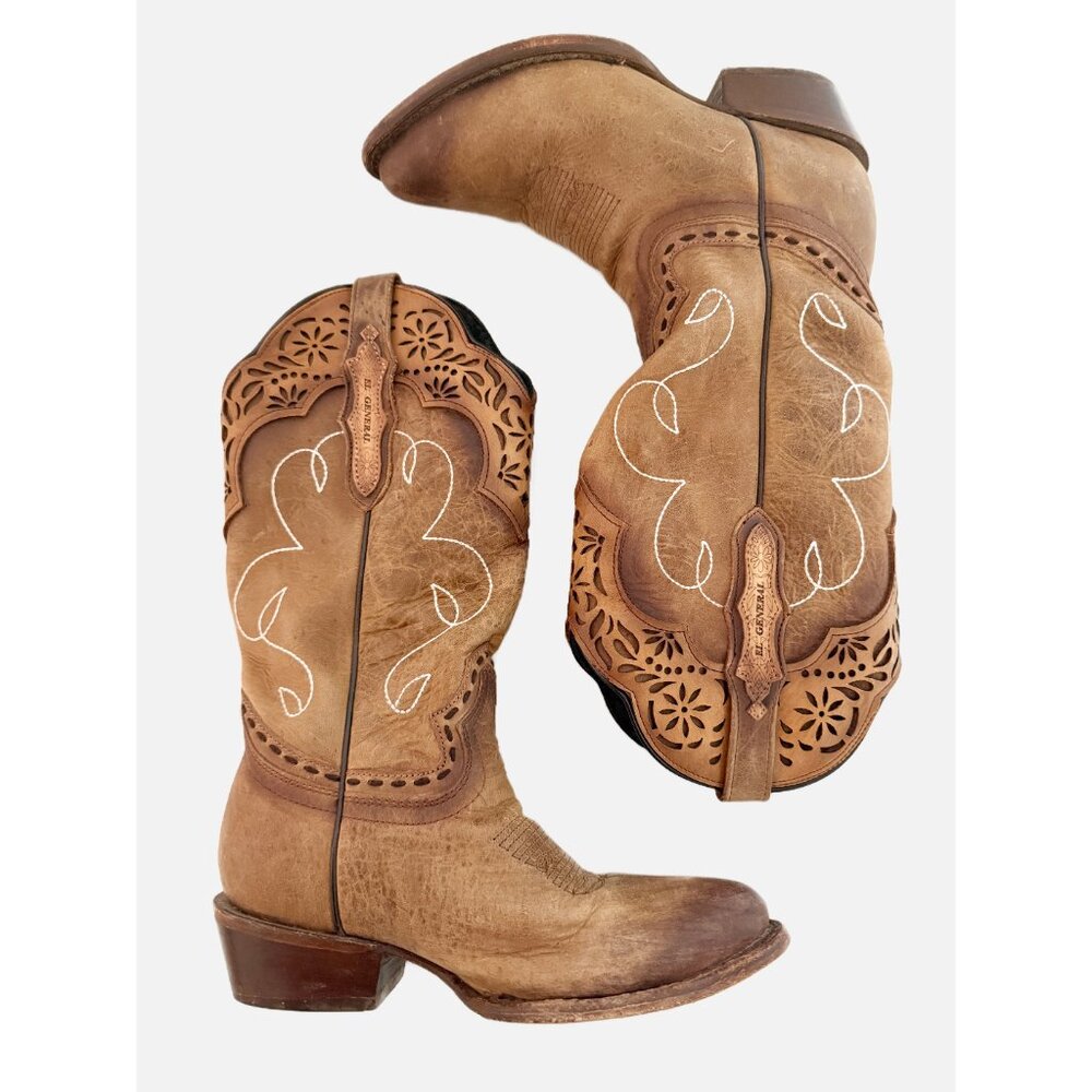 El General Women's Cowgirl Western Boot TAN BROWN 6.